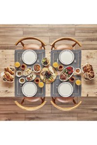Bella Maison Motto Yuvarlak Desenli 12 Parça 4 Kişilik Seramik Kahvaltı Takımı Beyaz