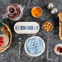 Bernardo Ppt-01 Yuvarlak Desenli 14 Parça 6 Kişilik Stoneware Kahvaltı Takımı Mavi