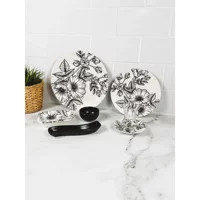 Byz Home Venedik Yuvarlak Desenli 19 Parça 4 Kişilik Stoneware Kahvaltı Takımı Siyah