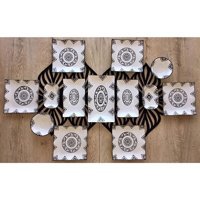 Venüs Home Kilim Desenli 13 Parça 6 Kişilik Seramik Kahvaltı Takımı Beyaz-Siyah