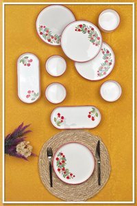 Cherry 4 Kişilik Çiçek Oval Desenli 10 Parça 4 Kişilik Porselen Kahvaltı Takımı Beyaz