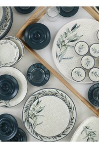 Keramika Lina Blue Yuvarlak Desenli 50 Parça 6 Kişilik Seramik Kahvaltı Takımı Çok Renkli