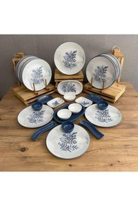 Keramika Blue Desenli 26 Parça 12 Kişilik Seramik Kahvaltı Takımı Beyaz-Mavi