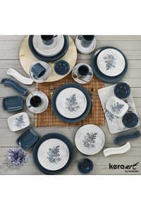Demet Çeyiz Blue Magic Yuvarlak Desenli 37 Parça 6 Kişilik Seramik Kahvaltı Takımı Mavi