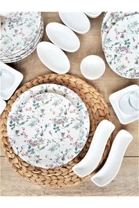 Keramika Flowers Yuvarlak Desenli 33 Parça 6 Kişilik Seramik Kahvaltı Takımı Çok Renkli
