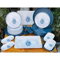Keramika Blue Magic Yuvarlak Desenli 22 Parça 6 Kişilik Seramik Kahvaltı Takımı Mat Mavi