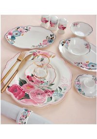 Lotus A164 Desenli 42 Parça 6 Kişilik Bone China Kahvaltı Takımı Beyaz