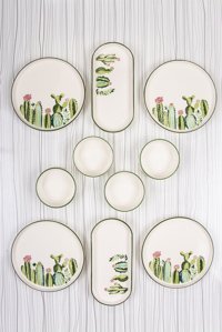 Mukko Home Kaktüs Desenli 10 Parça 4 Kişilik Seramik Kahvaltı Takımı Çok Renkli