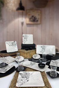 Keramika Lotus Desenli 29 Parça 6 Kişilik Seramik Kahvaltı Takımı Beyaz