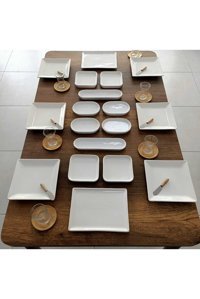 Bi Bu Evim Mkt097 Kare 36 Parça 6 Kişilik Seramik Kahvaltı Takımı Beyaz