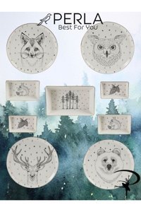 Porland Forest Desenli 9 Parça 4 Kişilik Porselen Kahvaltı Takımı Beyaz