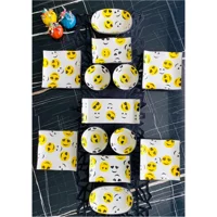 Venüs Home Decoratıon Happy Face Desenli 13 Parça 4 Kişilik Seramik Kahvaltı Takımı Sarı
