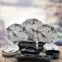 Arna Porselen Black Marble Yuvarlak Desenli 19 Parça Seramik Kahvaltı Takımı Beyaz