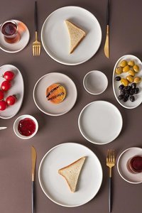 Cordelia Grey Beyaz Oval 26 Parça 6 Kişilik Porselen Kahvaltı Takımı Beyaz