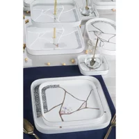 Acar Kintsugi Star Kare Desenli 25 Parça 6 Kişilik Porselen Kahvaltı Takımı Beyaz