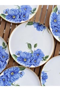 Onedekor Lüks Ocean Desenli 6 Kişilik Seramik Kahvaltı Takımı Mavi
