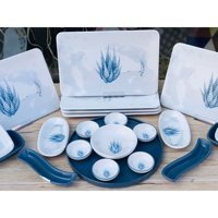 Keramika Blue Magic Kare-Yuvarlak Desenli 22 Parça 6 Kişilik Seramik Kahvaltı Takımı Çok Renkli