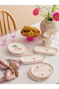 Shıva Gift&More Flamingo Desenli 10 Parça 4 Kişilik Seramik Kahvaltı Takımı Pembe