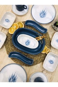 Pembişmutfağım Blue Magic Desenli 14 Parça 2 Kişilik Seramik Kahvaltı Takımı Mavi
