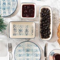 Blue Branch Desenli Yuvarlak Desenli 24 Parça 6 Kişilik Stoneware Kahvaltı Takımı Mavi