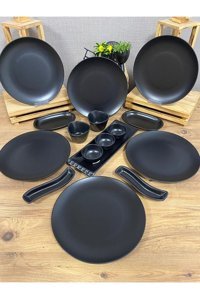 Keramika Mat 16 Parça 6 Kişilik Seramik Kahvaltı Takımı Siyah