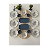 Keramika Blue Magic Desenli 14 Parça 6 Kişilik Seramik Kahvaltı Takımı Beyaz-Mavi