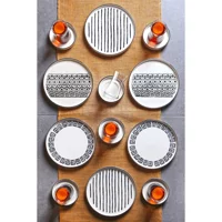 Kitchen Life Stackable Siosavior Desenli 18 Parça 6 Kişilik Seramik Kahvaltı Takımı Beyaz-Siyah