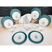 Keramika Blue Oval-Yuvarlak Desenli 24 Parça 6 Kişilik Seramik Kahvaltı Takımı Beyaz-Mavi