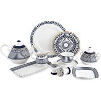 Royal Victoria Cevat Şakir Fxy16-16413-41 Desenli 41 Parça 6 Kişilik Bone China Kahvaltı Takımı Altın Yaldız-Lacivert