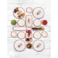 Çavdar Group Çiçek Yuvarlak Desenli 18 Parça 4 Kişilik Seramik Kahvaltı Takımı Mor