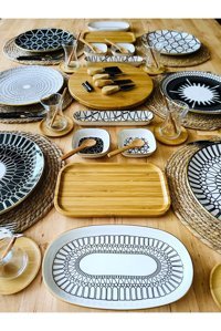 Casa De Bella Desenli Oval Desenli 45 Parça 6 Kişilik Stoneware Kahvaltı Takımı Kahverengi