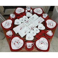 Keramika Peri Masalı Desenli 46 Parça 6 Kişilik Seramik Kahvaltı Takımı Beyaz-Pembe