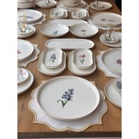 Rossev All Day Pure Fleur Desenli 59 Parça 6 Kişilik Porselen Kahvaltı Takımı Beyaz