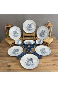 Keramika Blue Magic Desenli 20 Parça 6 Kişilik Seramik Kahvaltı Takımı Beyaz-Mavi