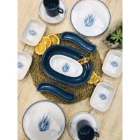 Keramika Blue Magic Yuvarlak Desenli 14 Parça 2 Kişilik Seramik Kahvaltı Takımı Beyaz-Mavi