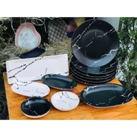 Pembiş Mutfağım Mermer Desenli 12 Parça 6 Kişilik Seramik Kahvaltı Takımı Siyah