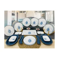 Keramika Blue Magic Yuvarlak Desenli 21 Parça 12 Kişilik Seramik Kahvaltı Takımı Beyaz-Mavi