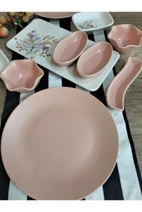 Bera Mat Pembe Yuvarlak 10 Parça 2 Kişilik Seramik Kahvaltı Takımı Pembe