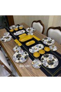 Dgchome Gölge Yuvarlak Desenli 31 Parça 6 Kişilik Stoneware Kahvaltı Takımı Çok Renkli
