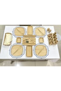 Bambum Boutique Kare 37 Parça 4 Kişilik Bambu Kahvaltı Takımı Kahverengi