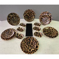 Keramika Leopar Yuvarlak Desenli 19 Parça 6 Kişilik Seramik Kahvaltı Takımı Çok Renkli