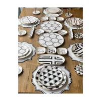 Rossev Feza Taj Desenli 50 Parça 6 Kişilik Stoneware Kahvaltı Takımı Beyaz-Siyah