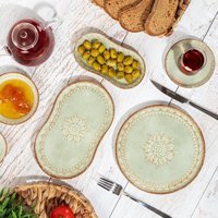 Bernardo Mirabella Yuvarlak Desenli 26 Parça 6 Kişilik Stoneware Kahvaltı Takımı Yeşil