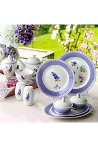 Pierre Cardin Purple Flower Desenli 49 Parça 6 Kişilik Porselen Kahvaltı Takımı Beyaz-Lila