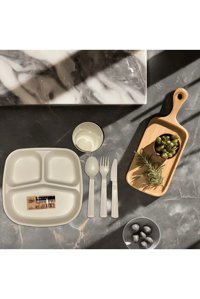Hobby Life Kahvaltı Tabağı Kare 30 Parça 6 Kişilik Plastik Kahvaltı Takımı Bej