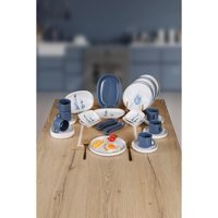 Keramika Blue Magic Kaktüs Yuvarlak Desenli 27 Parça 6 Kişilik Seramik Kahvaltı Takımı Beyaz-Mavi