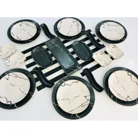 Keramika Mermer Kare-Oval-Yuvarlak Desenli 23 Parça 6 Kişilik Kahvaltı Takımı Beyaz-Yeşil