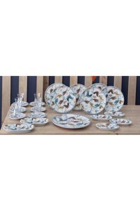 Homesweethomed Yuvarlak Desenli 25 Parça 6 Kişilik Porselen Kahvaltı Takımı Kırmızı