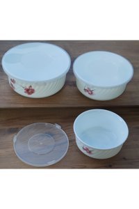 Göksan Mutfak Arkopal Yuvarlak Desenli 3 Parça Plastik Kahvaltı Takımı Beyaz
