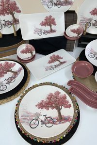 Keramika Bicycle Yuvarlak Desenli 16 Parça 6 Kişilik Seramik Kahvaltı Takımı Çok Renkli